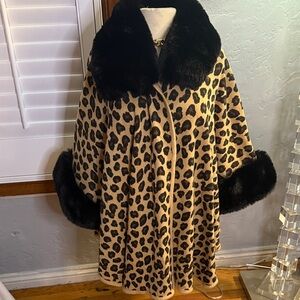 Leopard Print Faux Fur Trim Coat